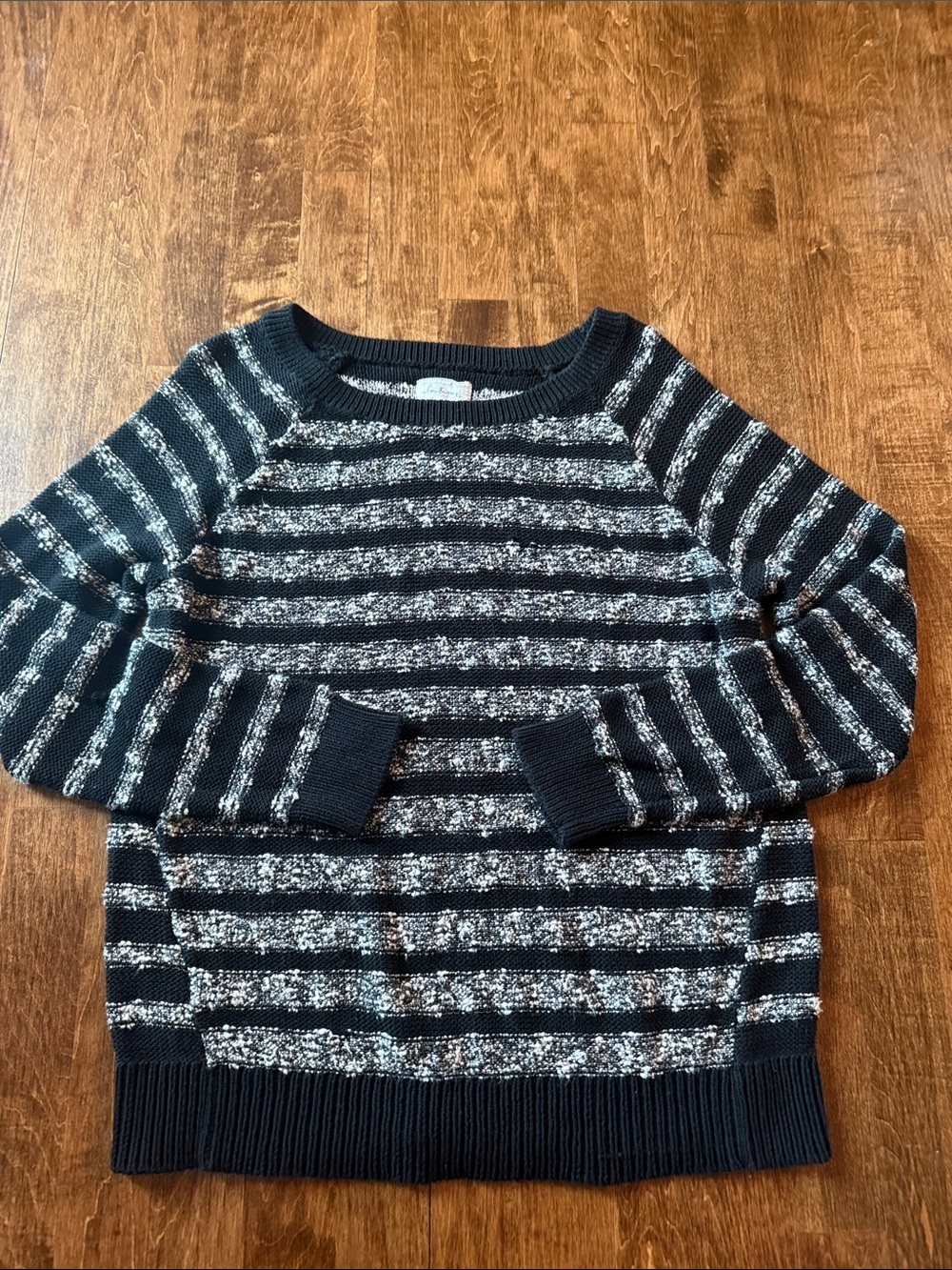 Lou & Grey Black and White Striped Crewneck Sweater